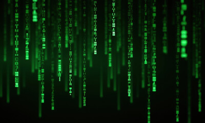Digital Cascade: Green Binary Code Falling