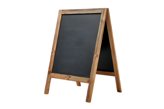 Wooden framed chalkboard sign for restaurant isolated on transparent background