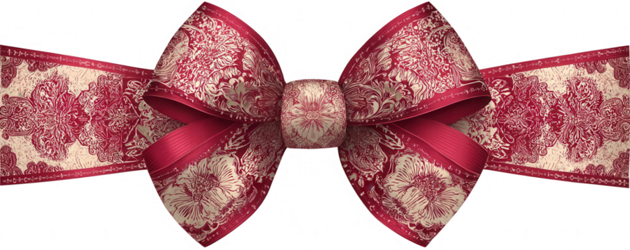Elegant crimson bow with ornate ribbon