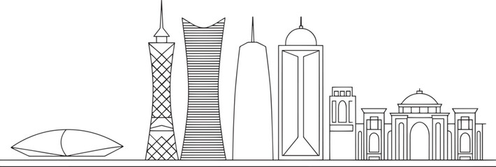 Obraz premium Doha Qatar Skyline Outline Silhouette Vector Illustration with Modern Architecture and Landmarks