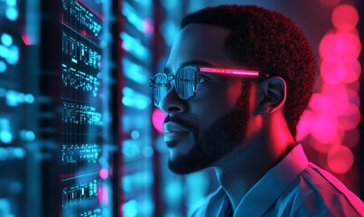 Artificial intelligence cybersecurity threat illustration concept, showing a multiethnic team of IT specialists analysing data and technology to combat AI-driven cybersecurity attacks, Generative AI