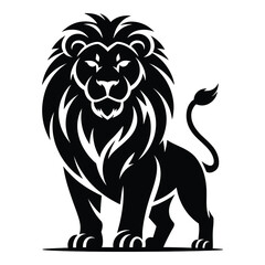 Fototapeta premium Majestic Lion Illustration Standing Proudly Black and White Detailed Silhouette Isolated Vector Graphic for Design Element