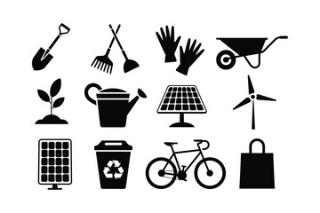 Gardening tools solar power wind turbine bicycle recycling bin shopping bag shovel