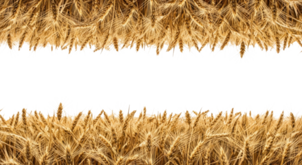 Wheat field border with golden stalks creating a natural frame in a rustic style transparent background, cutout PNG