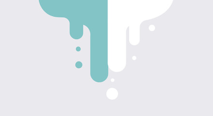 Abstract dripping paint patterns in mint green and lavender on a white background. Flowing forms with scattered circles, minimal design with soft color palette.