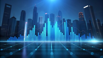 Fototapeta premium Futuristic cityscape with glowing blue data visualization