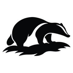 Black silhouette of a badger with white stripes on a white background black and white animal