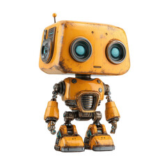 Fototapeta premium Rusty, cute robot, bright yellow