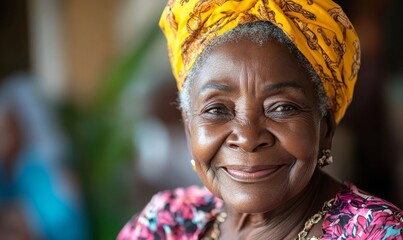 Happy senior Black woman in a nursing home, smiling as she is cared for by a nurse. The scene highlights the importance of compassionate care and dignity in senior living communities, Generative AI
