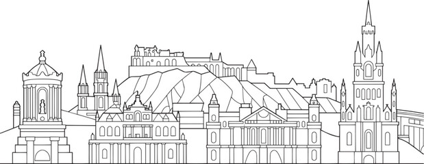 Obraz premium Edinburgh Skyline Silhouette Vector Illustration A Detailed Outline of the Scottish Capital Cityscape