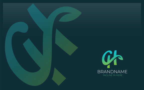 Letter C and H logo formed leaf symbol in gradient greenly color