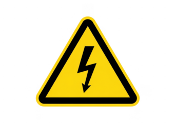 Yellow warning triangle with black lightning bolt isolated on transparent background