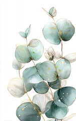 eucalyptus watercolor painting botanical illustration isolated on white