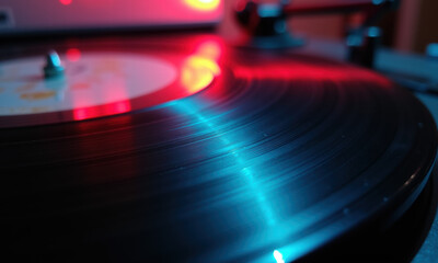Retro Vinyl Record Spinning with Neon Lights