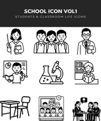 Back to School – Students & Classroom Life Icons 