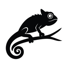 Black silhouette of a chameleon perched on a branch reptile lizard