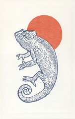 chameleon drawing reptile animal sun illustration artwork vector