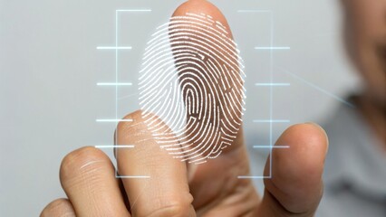A person is scanning their fingerprint on a digital screen, showcasing biometric identification technology.