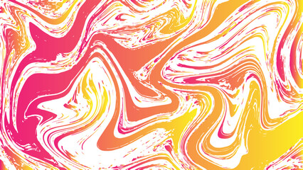 Abstract vibrant marbled texture with swirling patterns in hot pink, orange, yellow, and white tones. Fluid, chaotic flow of colors mimics paint marbling or liquid ink swirling expressive aesthetic. 