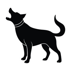 Black silhouette of a dog with an open mouth and a collar on a white background animal