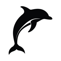 Black silhouette of a dolphin leaping from water on white background animal