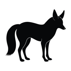 Black silhouette of a fennec fox standing on a white background animal