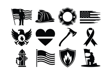 Patriotic American symbols and firefighter emblems american flag firefighter helmet