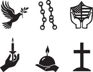 Symbolic icons: hope, remembrance, faith, and unity.