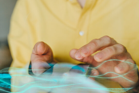 Hand using smartphone for digital communication with technology interface - Powered by Adobe