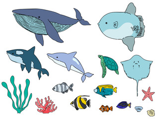 夏の海の熱帯魚のベクターイラストセット・お洒落 © MariMizuta