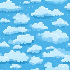 Cute Blue Sky with Fluffy White Clouds Pattern Background