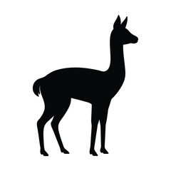 Black silhouette of a guanaco standing on a white background llama alpaca