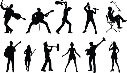 Silhouette of a male musician playing an acoustic guitar vector