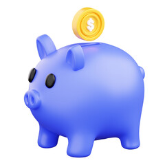 Coin Dropping into Piggy Bank 3D Illustration