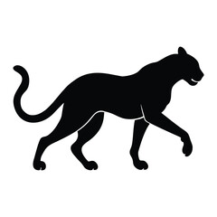 Black silhouette of a panther walking with its tail curved upwards animal big cat