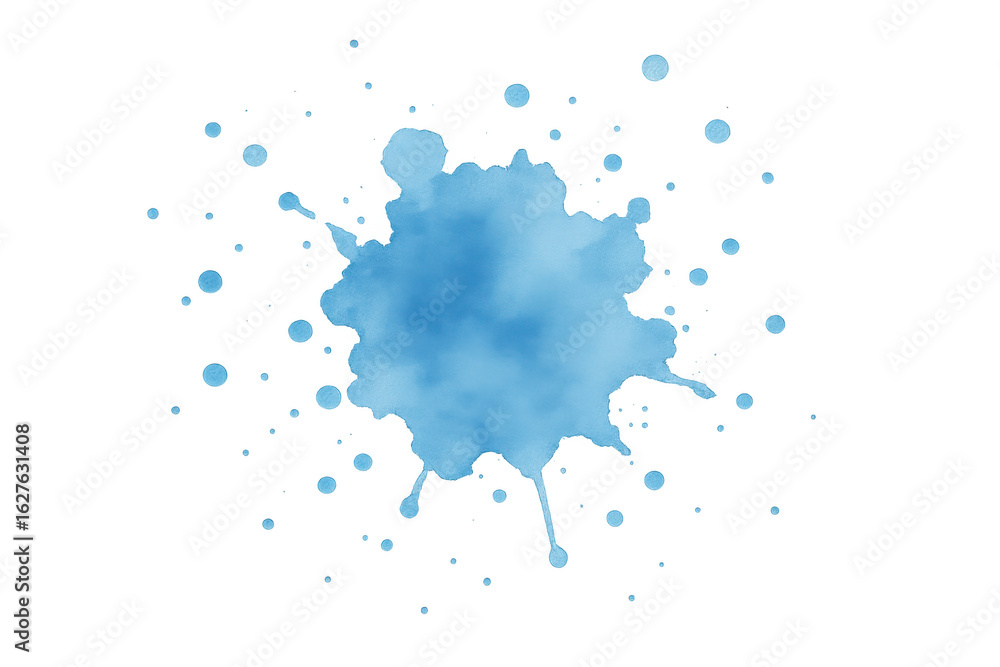 Poster abstract light blue watercolor splash with drops and splatters creating an artistic and vibrant desi