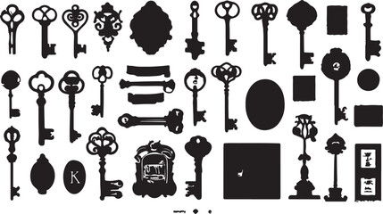Set of kitchen utensils tools and knives silhouettes vintage vector icons collection.