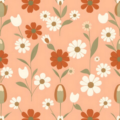 minimal floral pattern using simplified tulip and daisy forms