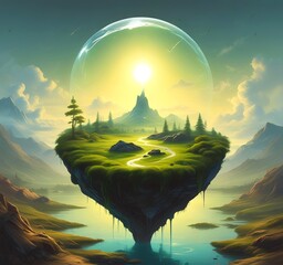 A floating drop of fuel above a small patch of earth or moss, glowing from within. Surrounded by clean air and light.