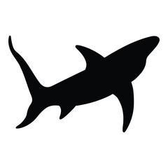 Black silhouette of a shark swimming on a white background animal