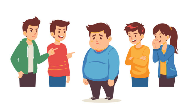 Bullying concept, sad boy being mocked by classmates, concept of body shaming