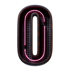 3D illustration of Pink Neon light alphabet character Capital letter O. Neon tube Capital letter Pink glow effect in Black rusty metal box.Supports PNG files with transparent backgrounds.