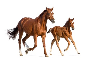 Obraz premium Two reddish-brown horses running (1)