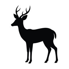 Black silhouette of a stag with antlers on a white background deer