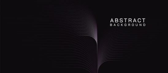 Abstract background with purple glowing geometric curve lines. Modern minimal trendy shiny purple lines pattern on dark background for banner, wallpaper, web, template and poster.