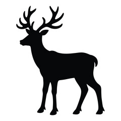 Black silhouette of a stag with large antlers standing on a white background deer 1