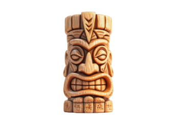 Wooden Polynesian tiki statue, detailed carved face