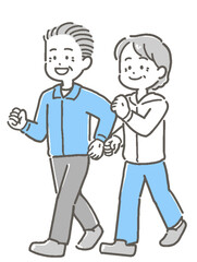 ジョギングをするシニア男女カップルのイラスト
