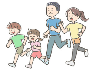 ジョギングをするファミリーのイラスト
