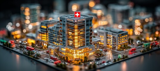Fototapeta premium Hospital miniature buildings. Generative AI technology.